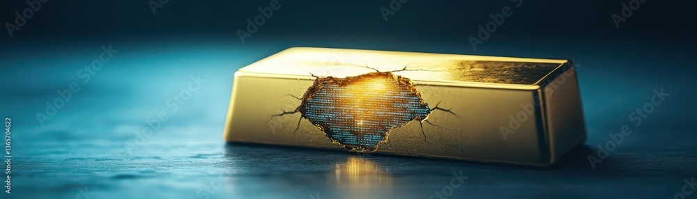 Poster a shiny gold box with an intriguing bug sitting on its surface highlighting the contrast between nat