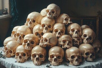 Naklejka premium PNG image of a collection of skull bones in an archaeological context on a transparent background