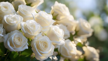 Obraz premium natural floral background with bouquet of white roses professional photo