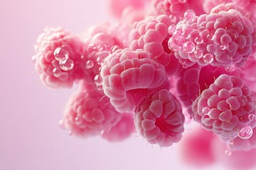 Fototapeta premium Close up view of fresh juicy pink raspberries with water droplets