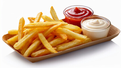 Golden Crispy French Fries with Ketchup and Mayo