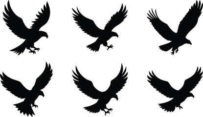 Fototapeta premium Black vector wings set silhouettes, eagle illustrations