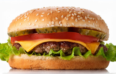 Juicy Cheeseburger with Lettuce, Tomato, and Pickles
