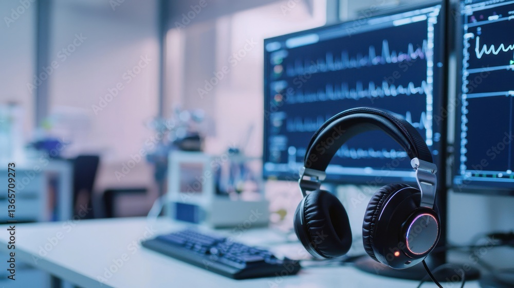 Poster EEG headset with wireless connectivity in a lab. 