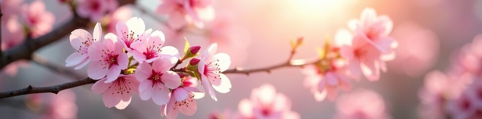 Soft focus background of blooming cherry blossoms under the bright sun in a spring garden,  blur,  sun