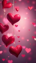 Soft focus blurred background of pink and red hearts with bokeh lights for Valentines Day,  soft focus, Valentines