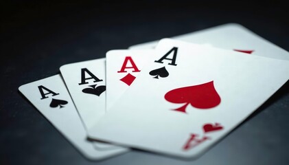 Playing cards arranged in a sequence showing an ace high , clubs, spades, pattern