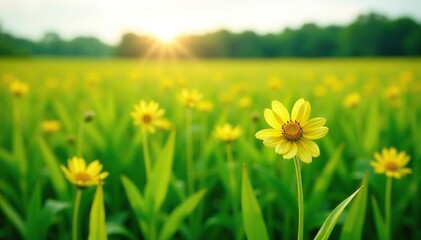 Obraz premium Soy flowers blooming under the sun in a lush field of green soybeans, rural, harvest