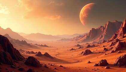 Spectacular Mars terrain illustration with futuristic exploration potential,  space,  artwork