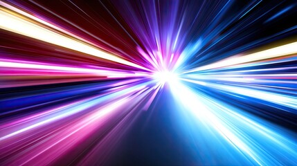 Obraz premium Abstract Speed of Light: A Burst of vibrant colors in motion, capturing the essence of energy and velocity. A mesmerizing display of dynamic lines converging towards a radiant core.