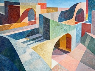 Colorful abstract architectural structures.