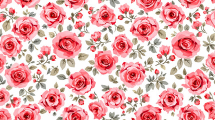 Rose seamless pattern with watercolor isolated on white background