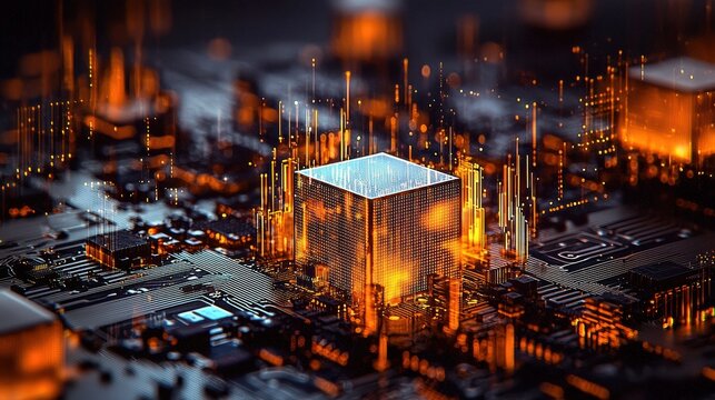 Exploring technological innovation in data processing digital landscape 3d visualization futuristic environment aerial view