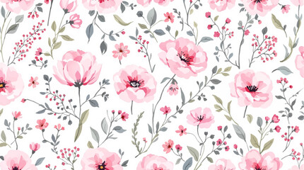 Seamless pattern of pink peach rose flower with watercolor