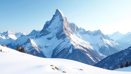 Snow-covered mountain peak, pristine white canvas, white, landscape