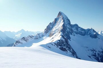 Fototapeta premium Snow-covered mountain peak, pristine white landscape, adventure, serene