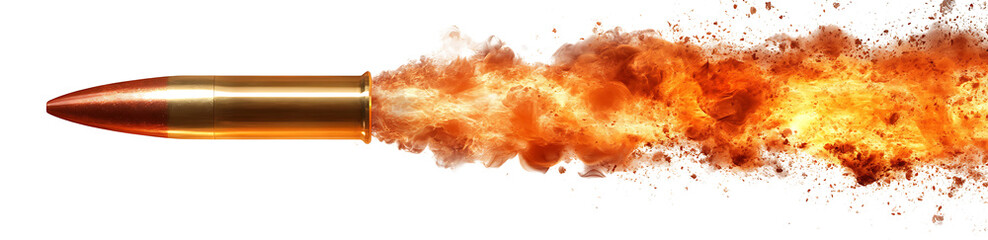 Bullet with Fire Trail Isolated in white & transparent