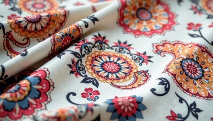 Soft muted paisley print on cotton material, subtle textures , paisley, boho, surface pattern