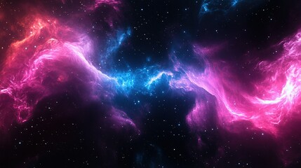 Naklejka premium An abstract, swirling nebula of neon colors, with soft gradients blending from magenta to cyan against a deep black sky.
