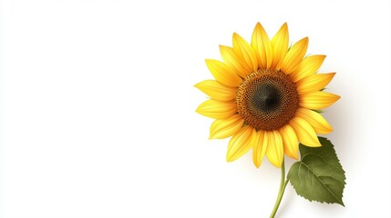 Fototapeta premium Bright Sunflower with Yellow Petals on a White Background for Natural Beauty and Floral Illustrations