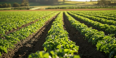 Obraz premium Expansive carrot field with green tops stretching out 