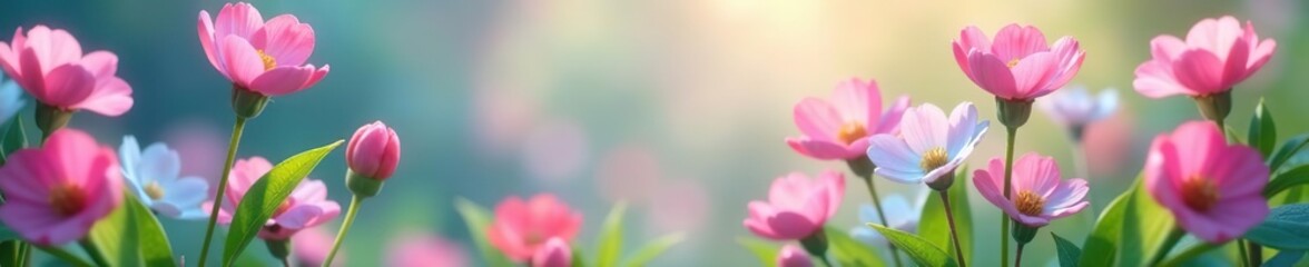 Fototapeta premium Spring-themed banner featuring a vibrant background of forget-me-not flowers blooming, blooming, vibrant