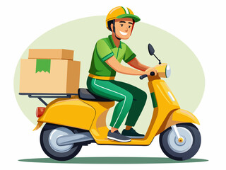 Young Delivery Driver on Scooter with Package Vector