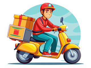 Young Delivery Driver on Scooter with Package Vector