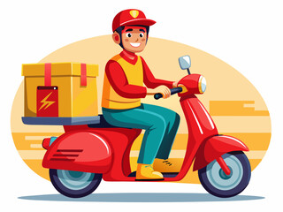 Young Delivery Driver on Scooter with Package Vector