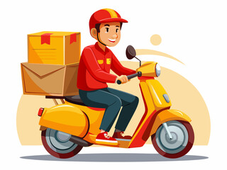 Young Delivery Driver on Scooter with Package Vector