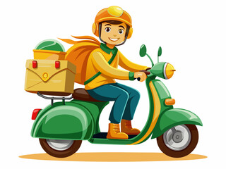 Young Delivery Driver on Scooter with Package Vector