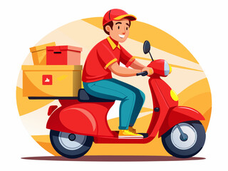 Young Delivery Driver on Scooter with Package Vector