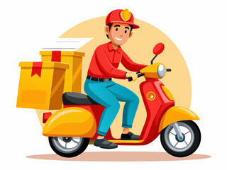 Young Delivery Driver on Scooter with Package Vector