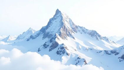 Obraz premium Snow-covered mountain peak against pristine white backdrop, white landscape, minimal