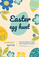Easter egg poster or invitation template. Perfect for kids' events, festive invitations, and Easter-themed designs. Vector illustration.