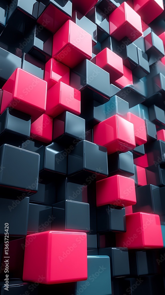 Poster 3d abstract red and black cube pattern