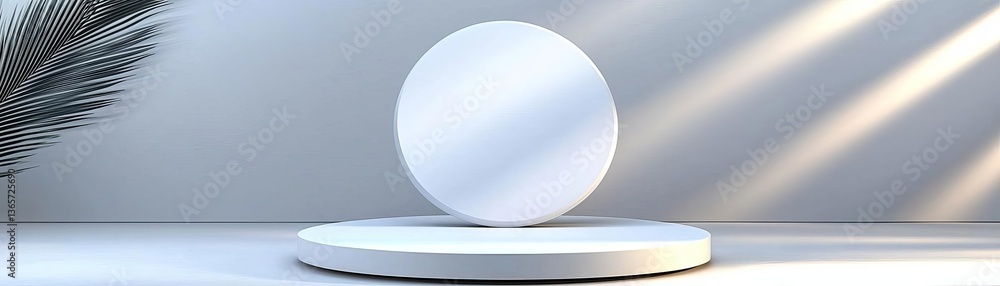 Poster minimalistic design featuring a floating sphere on a pedestal in a serene environment.