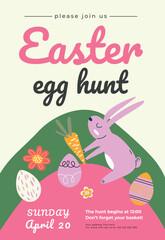 Easter egg poster or invitation template. Perfect for kids' events, festive invitations, and Easter-themed designs. Vector illustration.