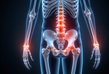 X-ray illustration of joint inflammation, highlighting arthritis, spine pain, and bone disorders