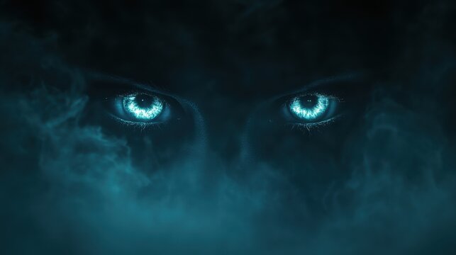 Mysterious Glowing Eyes Surrounded by Dark Smoke in an Enigmatic Atmosphere