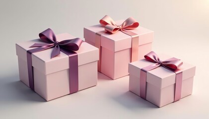 Obraz premium Sophisticated pastel gift boxes, tied bows, subtle shadows, pastel, bow, paper