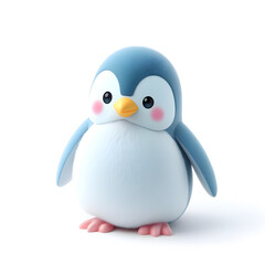 Obraz premium Penguin – 3D baby penguin, plump and puffy, tiny wings, pastel blue and lilac tones, white background. Generative AI