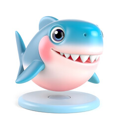 Fototapeta premium Piranha – 3D baby piranha, tiny soft teeth, round shiny body, big bright eyes, pastel blue and pink tones, white background. Generative AI