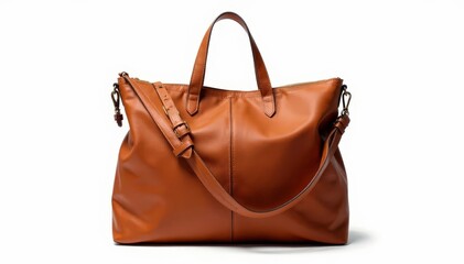Stylish brown leather tote bag isolated on white background, brown bag, bag