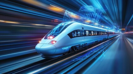 Fototapeta premium Modern high speed train transportation for futuristic travel concept