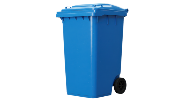 Isolated Blue Recycling Bin on Wheels