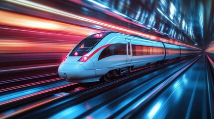 Fototapeta premium High speed rail transportation modern train journey futuristic concept