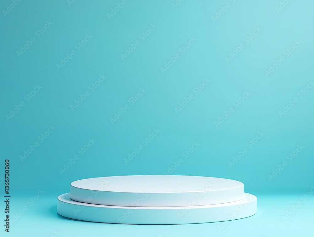 Poster minimalistic display platform on a teal background for showcasing products or designs.