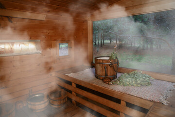 Finnish sauna interior made of wood for relaxation