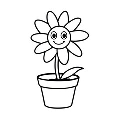 Happy Flower in a Pot line art Coloring Book for Kids 